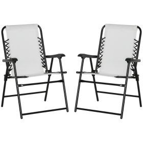 Outsunny Set of 2 Patio Folding Chairs, Outdoor Bungee Sling Chairs w/ Armrests, Portable Lawn Chairs for Camping, Garden, Pool, Beach, Backyard