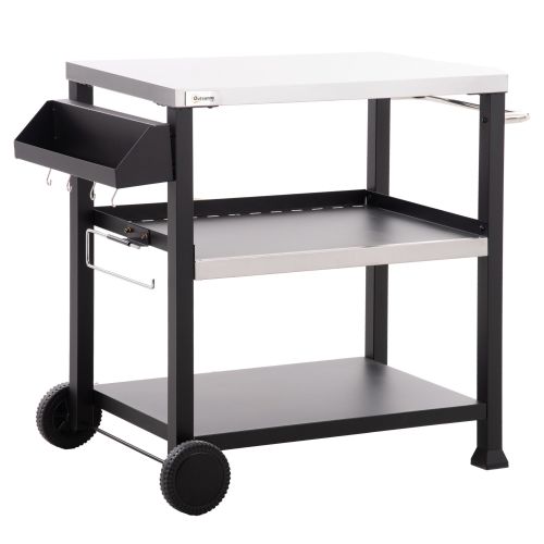Outsunny Three-Shelf Outdoor Grill Cart with Stainless Steel Tabletop, Side Handle, 32" x 20.5" Multifunctional Pizza Oven Stand Outsunny Three-Shelf Outdoor Grill Cart with Stainless Steel Tabletop, Side Handle, 32" x 20.5" Multifunctional Pizza Oven Stand