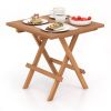 Square Patio Folding Table Indonesia Teak Wood with Slatted Tabletop Portable for Picnic