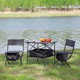 Set of 3, Folding Outdoor Table and Chairs Set for Indoor, Outdoor Camping, Picnics, Beach,Backyard, BBQ, Party, Patio, Black/Gray (Color: As Picture)