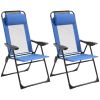 Outsunny Folding Patio Chairs Set of 2, Outdoor Deck Chair with Adjustable Sling Back, Camping Chair with Removable Headrest for Garden, Backyard